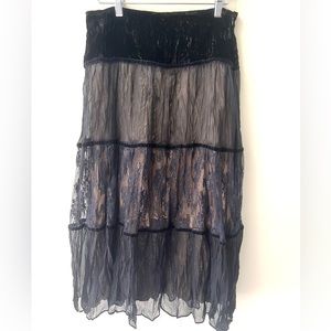 JM Atelier tiered silk/velvet/lace midi skirt Size Small